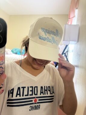 White Baseball Cap with Light Blue Script